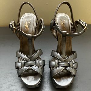 Iconic Yves Saint Laurent (YSL) Tribute Sandal silver gray peweter